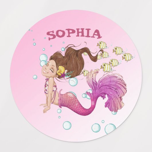Mermaid School roze Blue Cute Personal Labels (Design 1)