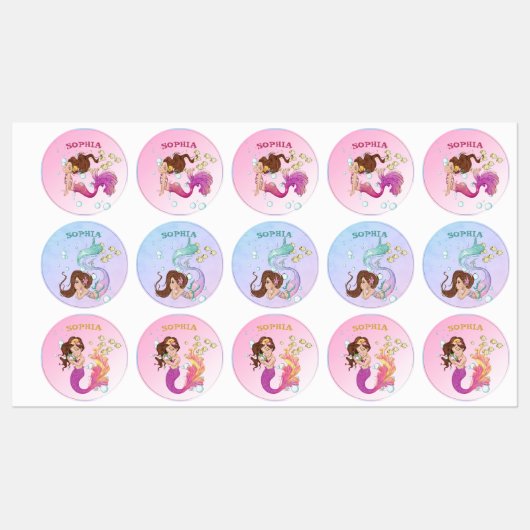 Mermaid School roze Blue Cute Personal Labels (Vel)