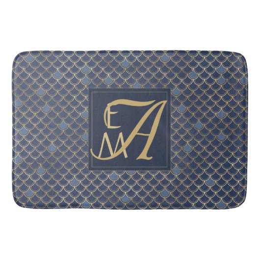 Mermaid Schubben Monogram Navyblauw Goud Huisdecor Badmat (Voorkant)
