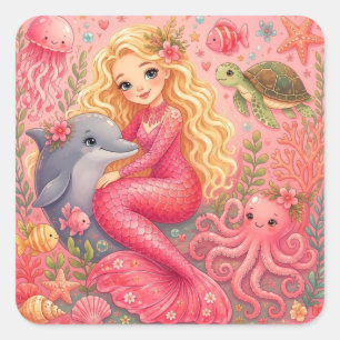 Mermaid & Sea Friends Vierkante Sticker