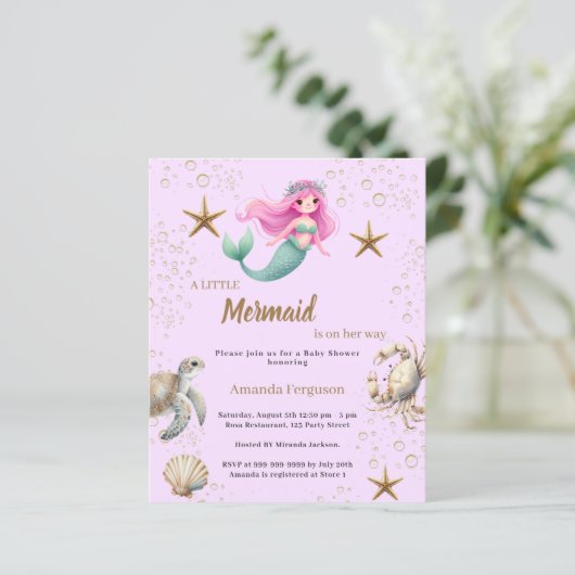 Mermaid sea pink purple Baby Shower invitation (Staand voorkant)