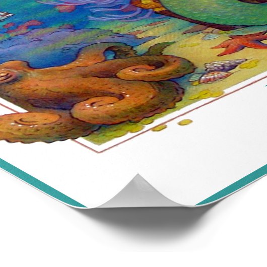 Mermaid, Seahorse en Octopus Original Art Poster (Hoek)