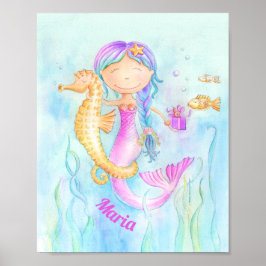 Mermaid seahorse waterverf art. poster