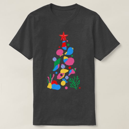 Mermaid Seashell Funny Ocean KerstTree Holida T-shirt (Design voorkant)