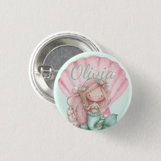 Mermaid Seashell Lovers Name  Ronde Button 3,2 Cm