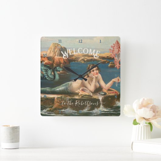 Mermaid Seashore Shells Zee  Beach House Vierkante Klok (Huis)