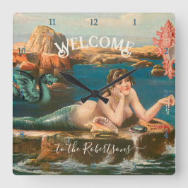 Mermaid Seashore Shells Zee  Beach House Vierkante Klok