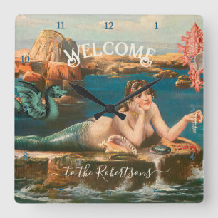 Mermaid Seashore Shells Zee  Beach House Vierkante Klok