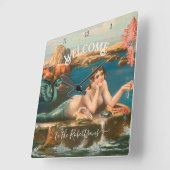 Mermaid Seashore Shells Zee Beach House Vierkante Klok (Hoek)