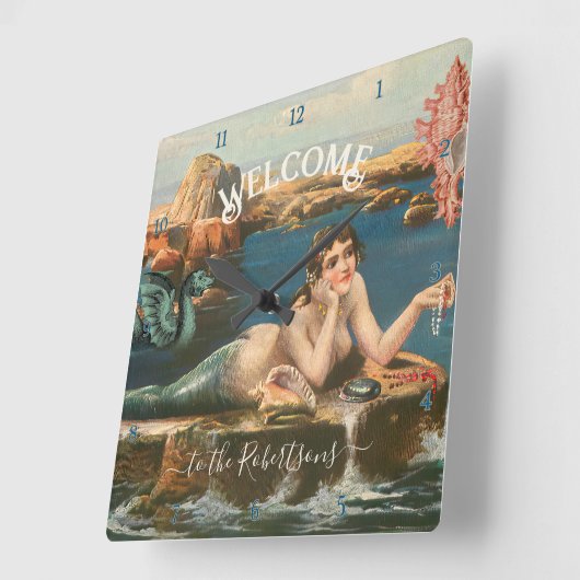 Mermaid Seashore Shells Zee  Beach House Vierkante Klok (Hoek)