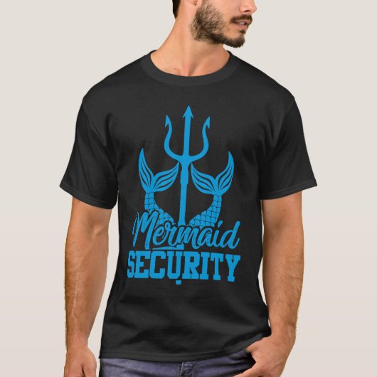 Mermaid security trident poolpartij voor mannen t-shirt (Voorkant)
