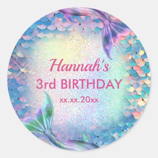 mermaid sequin Birthday Classic Round Sticker (Voorkant)