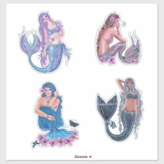Mermaid set van 4 stickers door Renee Lavoie (Vel)
