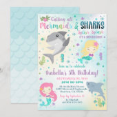 Mermaid Shark Invitation Boy Girl Invitation Kaart (Voorkant / Achterkant)