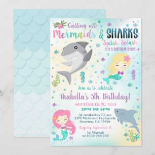 Mermaid Shark Invitation Boy Girl Invitation Kaart