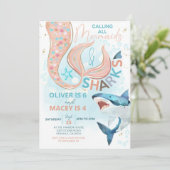 Mermaid Shark Verjaardag Uitnodiging gezamenlijke  (Staand voorkant)