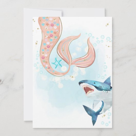 Mermaid Shark Verjaardag Uitnodiging gezamenlijke  (Achterkant)