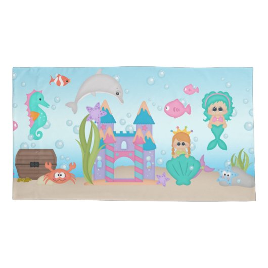 Mermaid Shell Castle Dolphin King Pillow Hoesje Kussensloop (Achterkant)