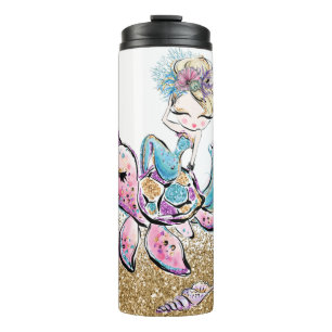 *~* Mermaid Shells Monogram Glitter Zee Turtle Thermosbeker