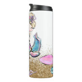 *~* Mermaid Shells Monogram Glitter Zee Turtle Thermosbeker (Geroteerd rechts)