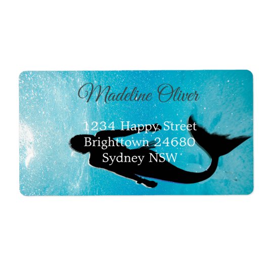 Mermaid Silhouette Blue Ocean Etiket (Voorkant)