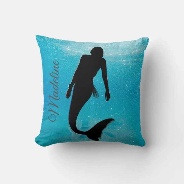 Mermaid Silhouette Blue Ocean Modern Kussen (Voorkant)