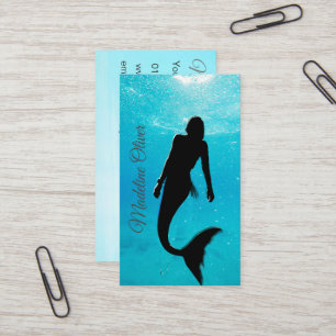 Mermaid Silhouette Blue Ocean QR Code Professional Visitekaartje