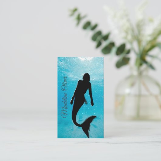 Mermaid Silhouette Blue Ocean QR Code Professional Visitekaartje (Staand voorkant)