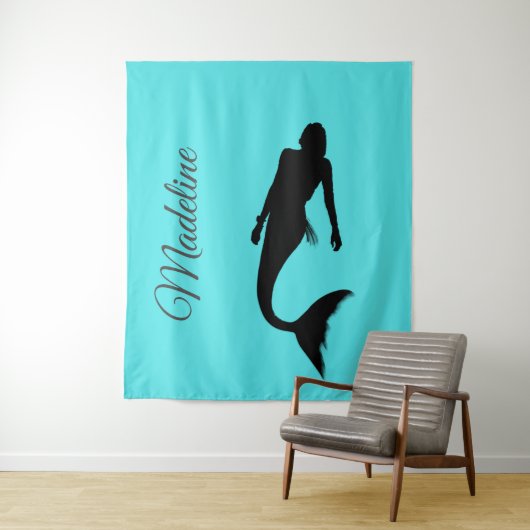 Mermaid Silhouette Blue Summer Modern Wandkleed (In situ)