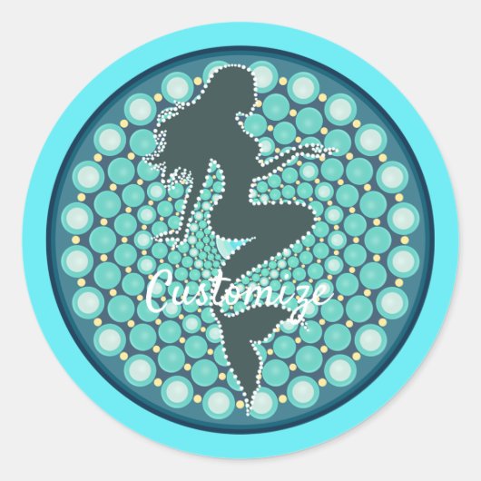 Mermaid Silhouette in Bubbles Thunder_Cove Classic Ronde Sticker (Voorkant)