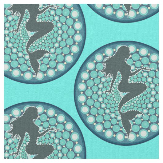 Mermaid Silhouette in Bubbles Thunder_Cove Fabric Stof (Close Up)
