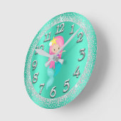 Mermaid Silver Aqua Crystals Confetti Glitter Pink Ronde Klok (Hoek)