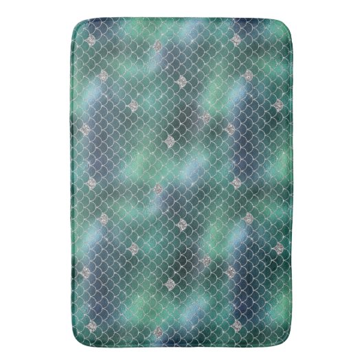 Mermaid Silver Blauwgroen Ocean Glitz Badmat (Voorkant Verticaal)