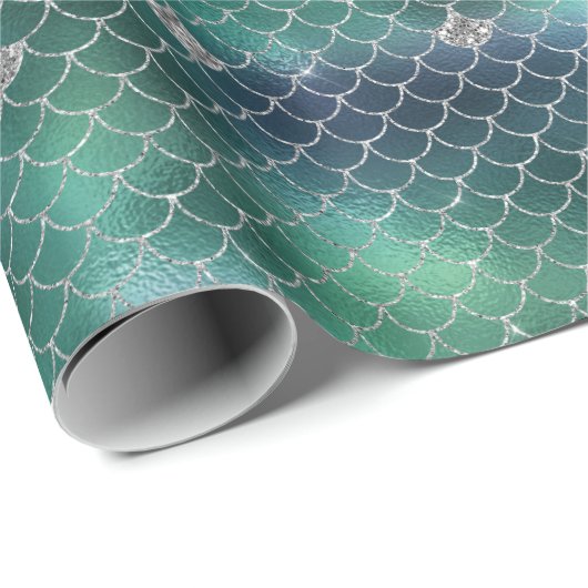 Mermaid Silver Blauwgroen Ocean Glitz Cadeaupapier (Rol Hoek)