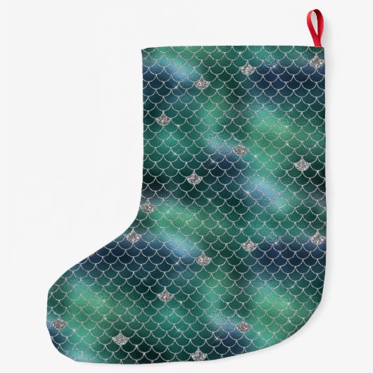 Mermaid Silver Blauwgroen Ocean Glitz Grote Kerstsok (Achterkant)