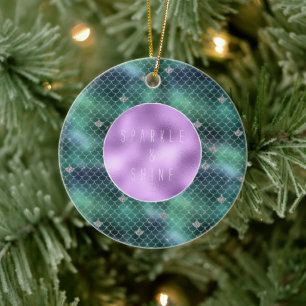 Mermaid Silver Blauwgroen Ocean Glitz Keramisch Ornament