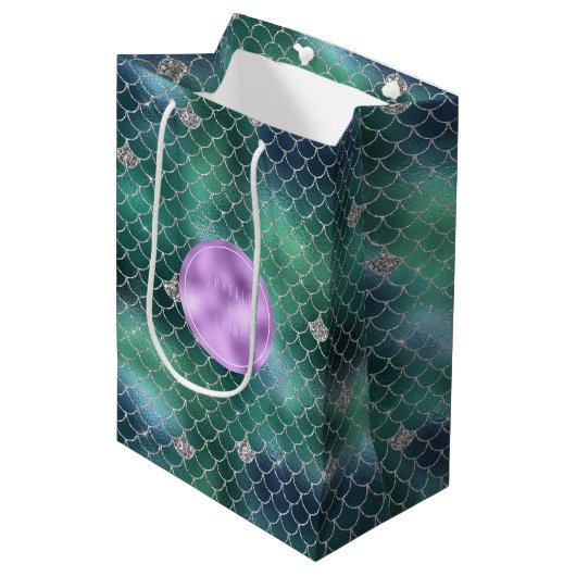 Mermaid Silver Blauwgroen Ocean Glitz Medium Cadeauzakje (Voorkant Gekanteld)