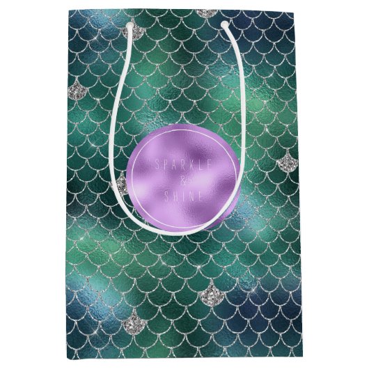 Mermaid Silver Blauwgroen Ocean Glitz Medium Cadeauzakje (Voorkant)