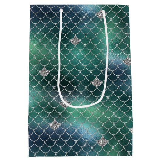 Mermaid Silver Blauwgroen Ocean Glitz Medium Cadeauzakje (Achterkant)