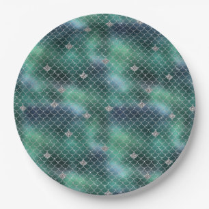 Mermaid Silver Blauwgroen Ocean Glitz Papieren Bordje