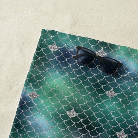 Mermaid Silver Blauwgroen Ocean Glitz Strandlaken (In situ)