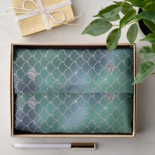 Mermaid Silver Blauwgroen Ocean Glitz Tissuepapier (Geschenk)