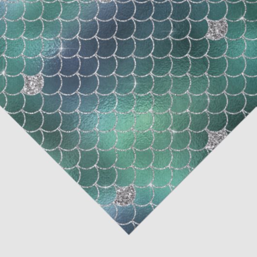 Mermaid Silver Blauwgroen Ocean Glitz Tissuepapier (Detail)