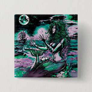 Mermaid Siren Atlantis Pearl Vierkante Button 5,1 Cm