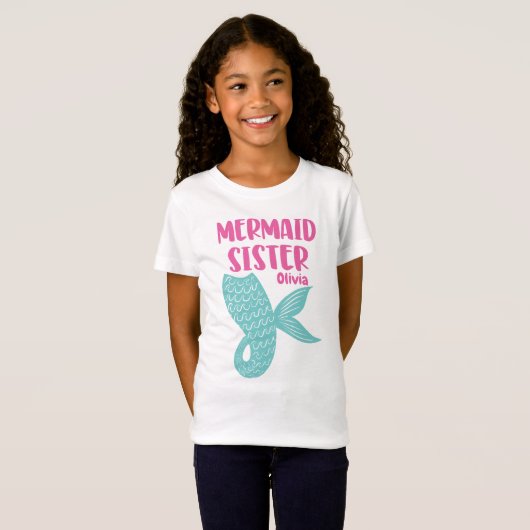 Mermaid Sister Wave Tail Speelse Tekst Ontwerp T-shirt (Voorkant volledig)