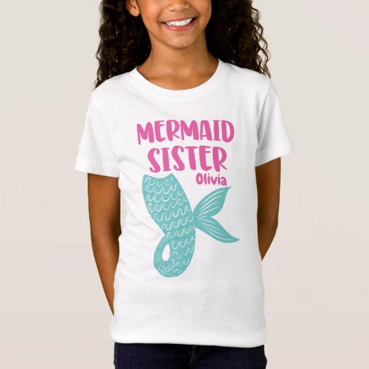 Mermaid Sister Wave Tail Speelse Tekst Ontwerp T-shirt (Voorkant)