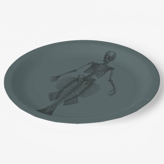Mermaid Skeleton Dark Halloween Papieren Bordje (Gekanteld)