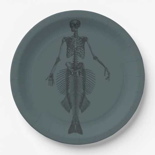 Mermaid Skeleton Dark Halloween Papieren Bordje (Voorkant)