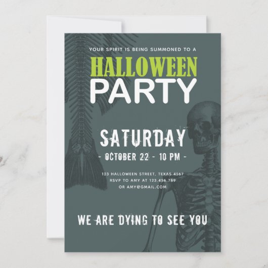 Mermaid Skeleton Dark Halloween Party Kaart (Voorkant)