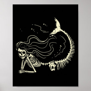 Mermaid Skeleton Halloween Costume Women Girls Poster